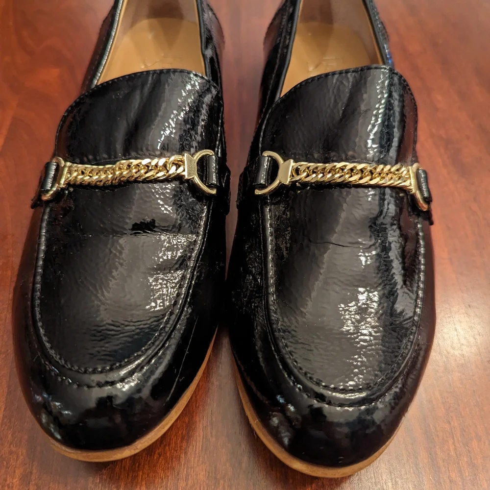 Franco Sarto Persephone black patent flats, size 8
